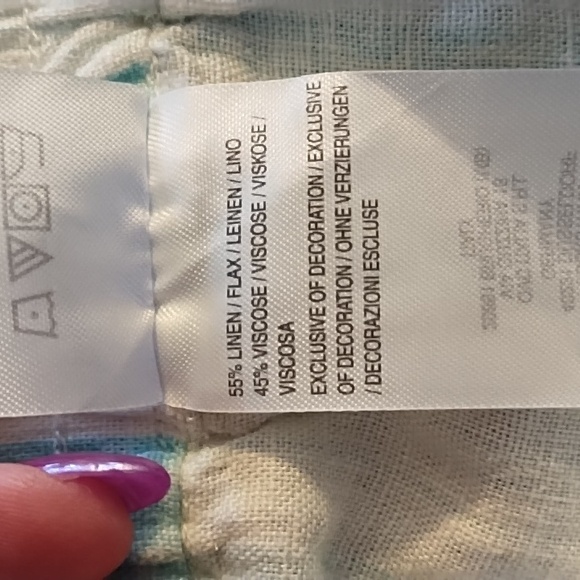 NATURALS DECO TEAL BLUE & WHITE DESIGN LINEN BLEND CROPPED PANTS SZ 1X - Picture 7 of 7